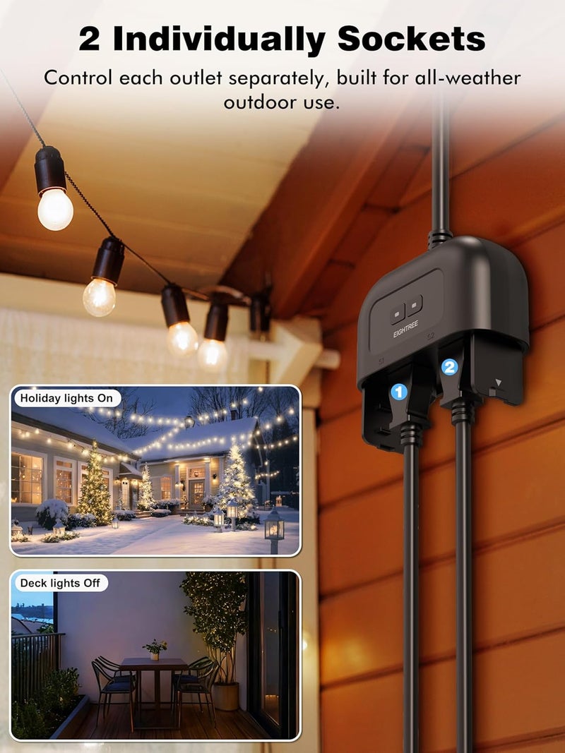 EIGHTREE 5GHz Outdoor Smart Plug Waterproof IP44, WiFi Smart Outlet Plug with 2 Independently Controlled Outlets, Compatible with Alexa & Google Assistant, Voice&Remote Control, Timer&Schedule, 1 Pack - Image 3